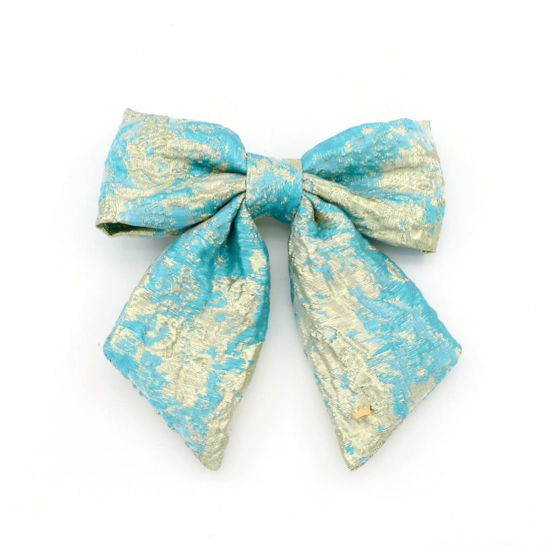 Golden Teal Bow Clip